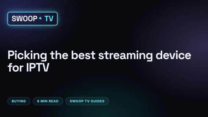 Swoop TV Firestick vs Android box – Swoop TV streaming device guide: Fire TV stick beside a Google TV box with a network cable plugged in