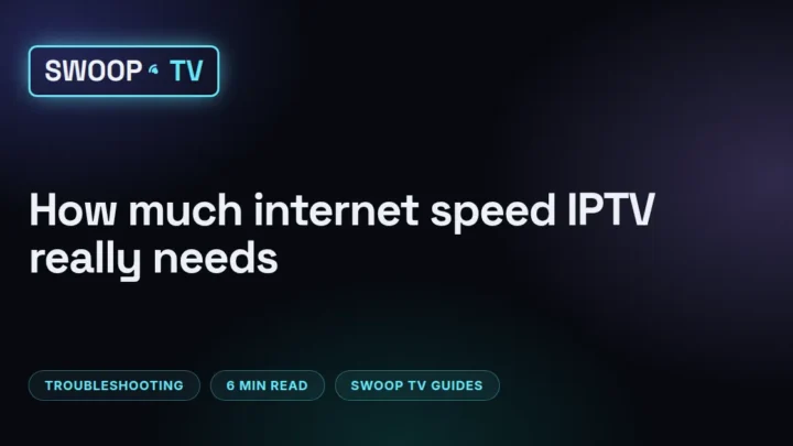Internet speed for IPTV – Swoop TV speed chart comparing the Mbps needed per stream, from SD up to 4K, on one or more TVs