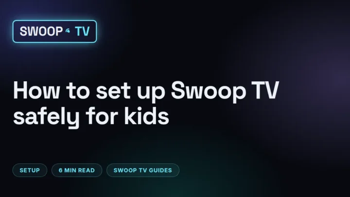 Swoop TV parental controls – kid-safe Swoop TV setup with a PIN prompt on a family room TV