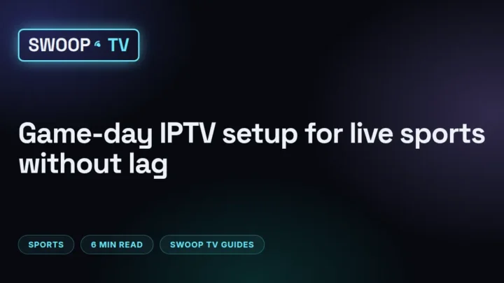 Swoop TV live sports lag – Swoop TV game-day setup with a wired streaming device and player buffer settings on a TV screen