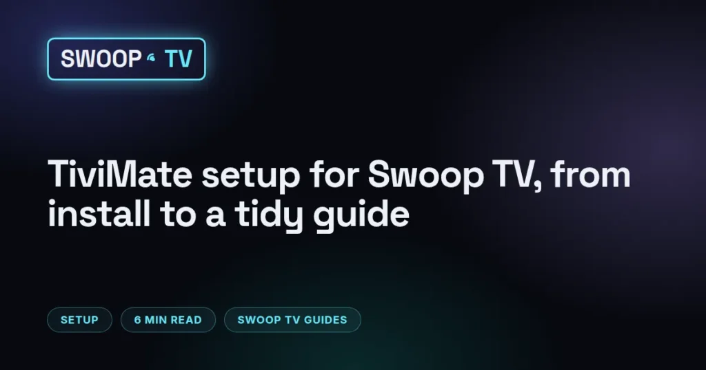 Swoop TV tivimate – tiviMate add-playlist screen on an Android TV with Swoop TV Xtream Codes server, username and password fields