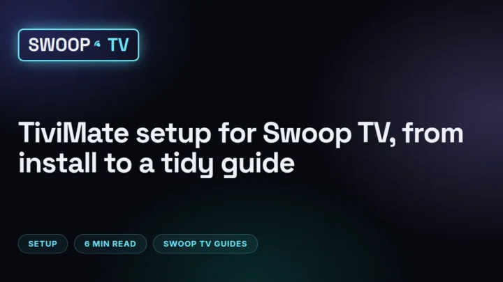 Swoop TV tivimate – tiviMate add-playlist screen on an Android TV with Swoop TV Xtream Codes server, username and password fields