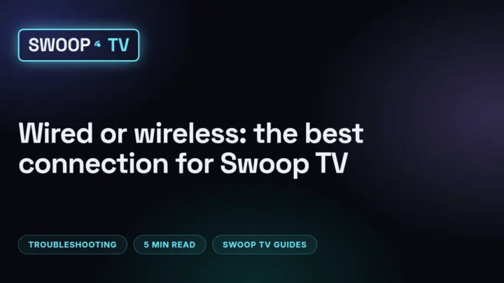 Swoop TV wi-fi vs ethernet – Swoop TV streaming device connected by Ethernet cable to a home router